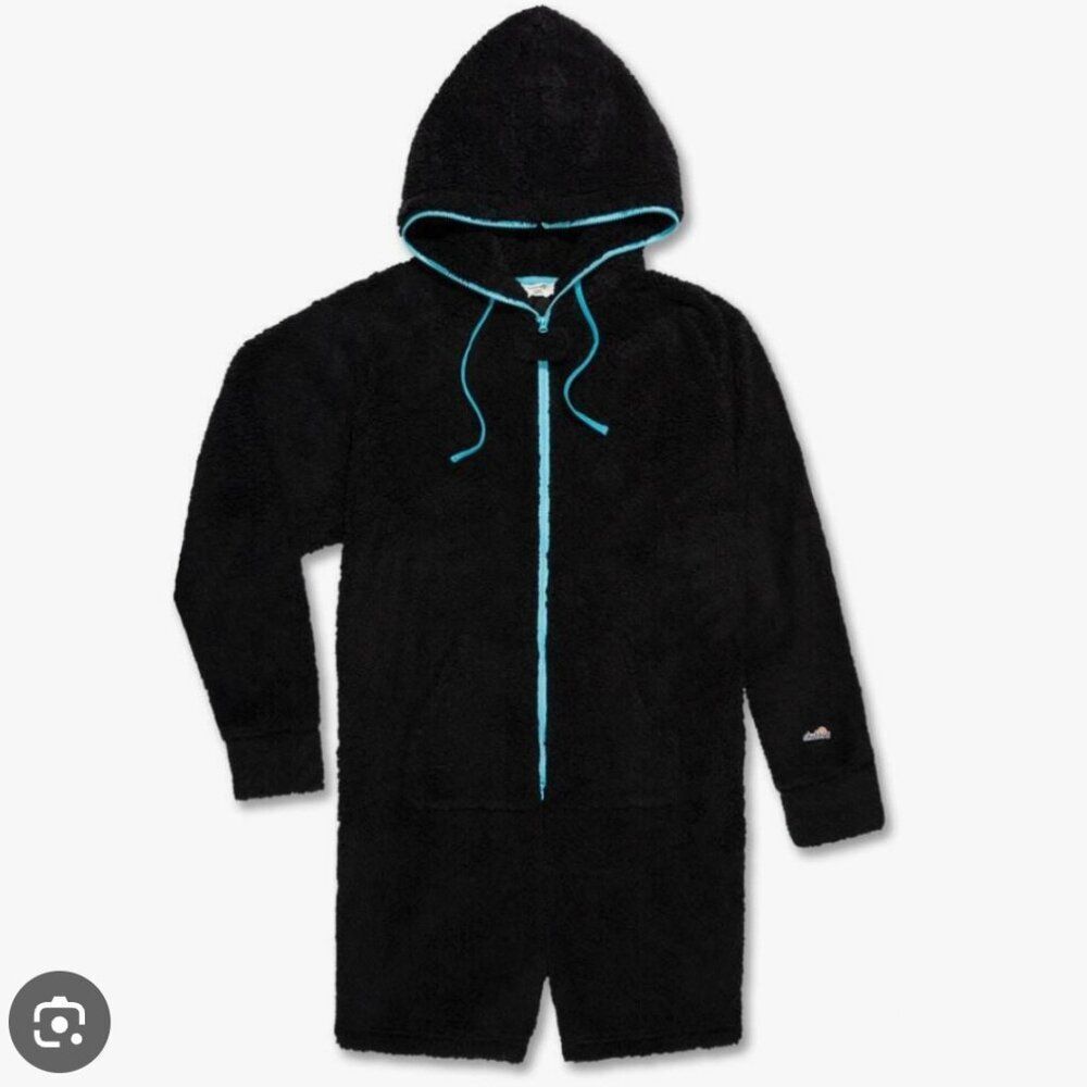 Chubbies The Night Modes Onesie Mens Size L Fleece Black Full Zip Hood Lounge